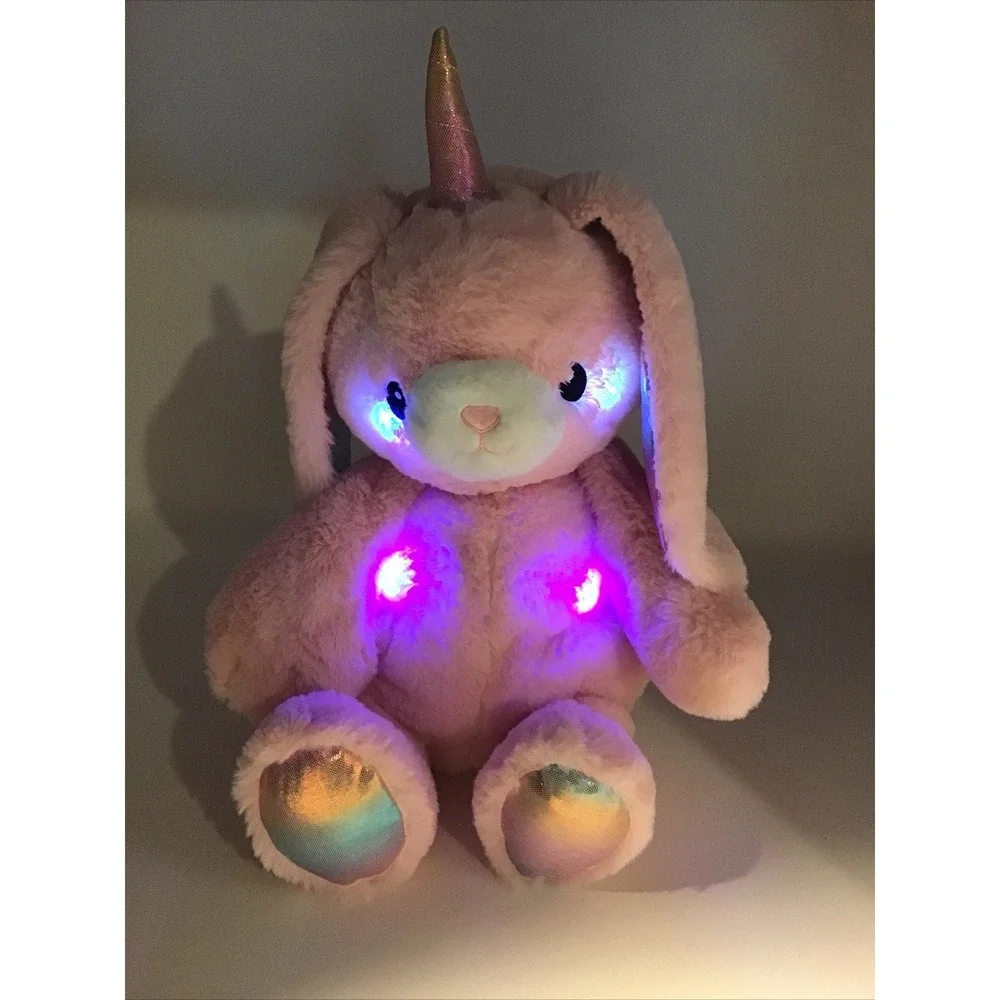 FAO Schwartz Pink Rainbow Light Up Unicorn Bunny Rabbit Stuffed Plush Easter